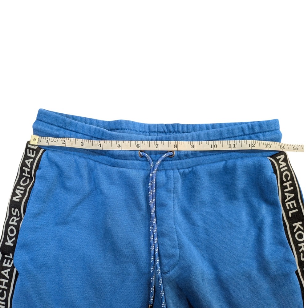 $90 MICHAEL KORS Mens Tide Blue Logo Tape Sweat Shorts XS Elastic Drawstring EUC - Picture 4 of 7